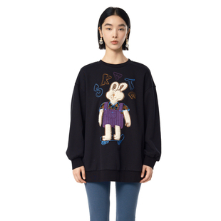 卫衣女 .FUN系列加绒小兔绣花落肩设计短款 MOVEUP幻走2024冬季 新款