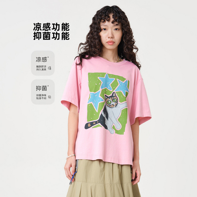 MOVEUP幻走2026夏季新款.FUN系列圆领趣味印花凉感短袖短款T恤女