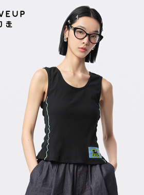 MOVEUP幻走2024夏季新款.FUN系列撞色线猫咪织唛设计师短款背心女