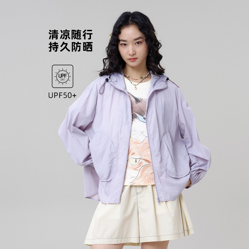 MOVEUP幻走2026夏季新款.FUN系列连帽泡泡袖贴袋拉链短款防晒服女