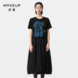 MOVEUP幻走2024夏季新款.FUN系列印花撞布拼接设计师针织连衣裙