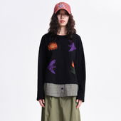 卫衣女 .FUN系列圆领趣味绣花撞色格纹短款 MOVEUP幻走2026春季 新款