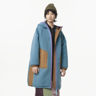 外套女 .FUN系列羊妃绒连帽撞布拼接长款 MOVEUP幻走2024冬季 新款