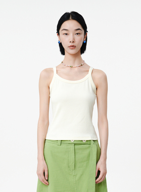 【商场同款】MOVEUP幻走2025夏季新款弧形领口织唛米黄短款背心女