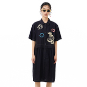 MOVEUP幻走2025夏季 .FUN系列纯棉翻领撞色绣花梭织连衣裙 新款