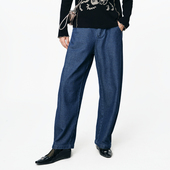 女 .FUN系列后腰松紧绣花口袋牛仔直筒裤 MOVEUP幻走2025秋季 新款