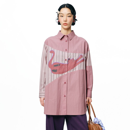 猫咪印花、圆弧下摆、彩色条纹