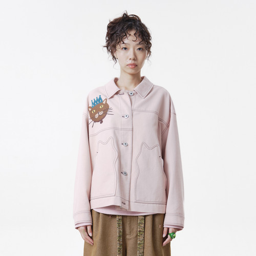 幻走秋翻领猫咪贴袋短款衬衫