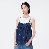 商场同款 MOVEUP幻走2025夏季 新款 细肩带绣花流苏下摆短款 背心