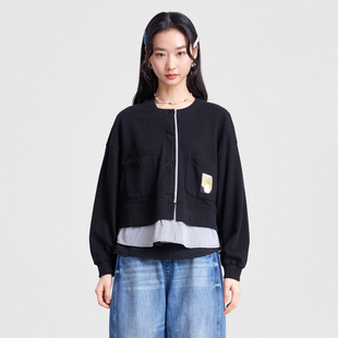 MOVEUP幻走2026春季新款.FUN系列纯棉贴袋织唛格子拼接短款外套女