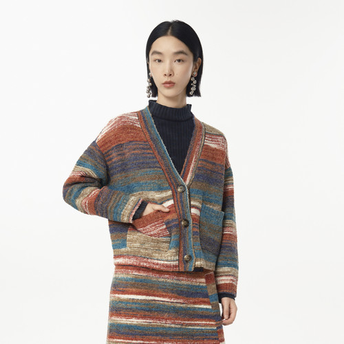 V领 混花扣 口袋