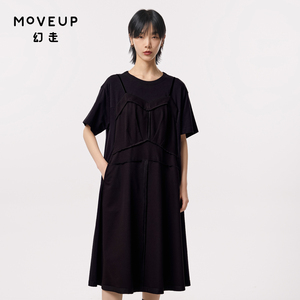 MOVEUP幻走2023秋季新款.FUN系列假两件口袋设计师纯棉针织连衣裙