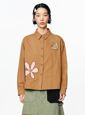 MOVEUP幻走2025秋季新款.FUN系列纯棉趣味贴布绣设计短款衬衫女