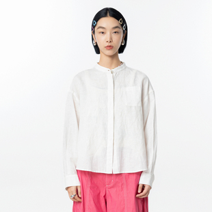 新款 MOVEUP幻走2025春季 落肩圆弧设计师 短款 女 衬衫 商场同款