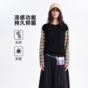 MOVEUP幻走2026春季新款.FUN系列圆领撞色条纹凉感抑菌短款T恤女