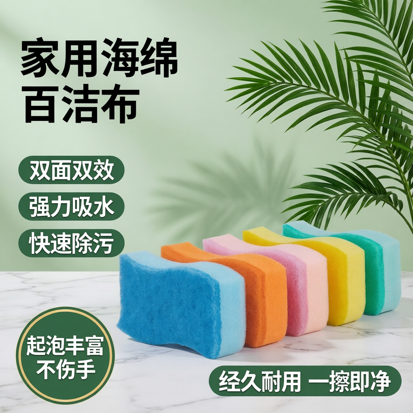 茶花洗碗海绵擦耐用双面海绵块家用厨房清洁洗碗布去污刷锅百洁布