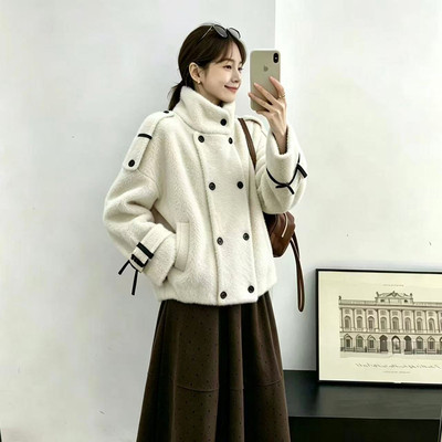 短款立领双排扣外套女