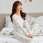 青少年 女纯棉初高中学生全棉少女大童保暖内衣棉毛衫 秋衣秋裤 套装