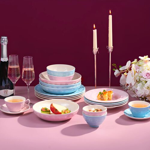新品WEDGWOOD威基伍德欢愉粉色树莓一人食陶瓷餐具礼盒饭碗餐盘