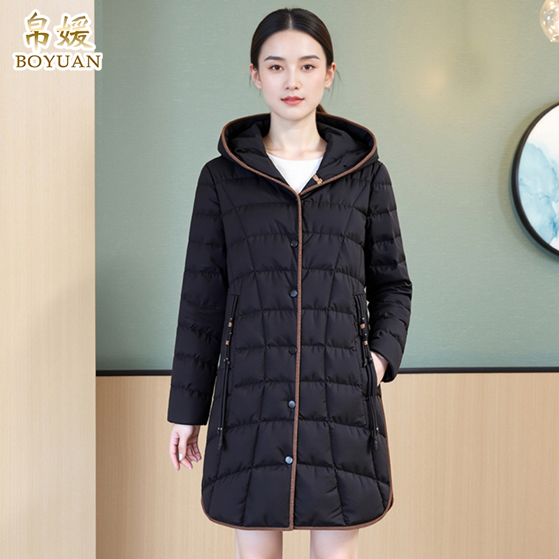 帛媛时尚黑色轻薄羽绒服女鹅绒服