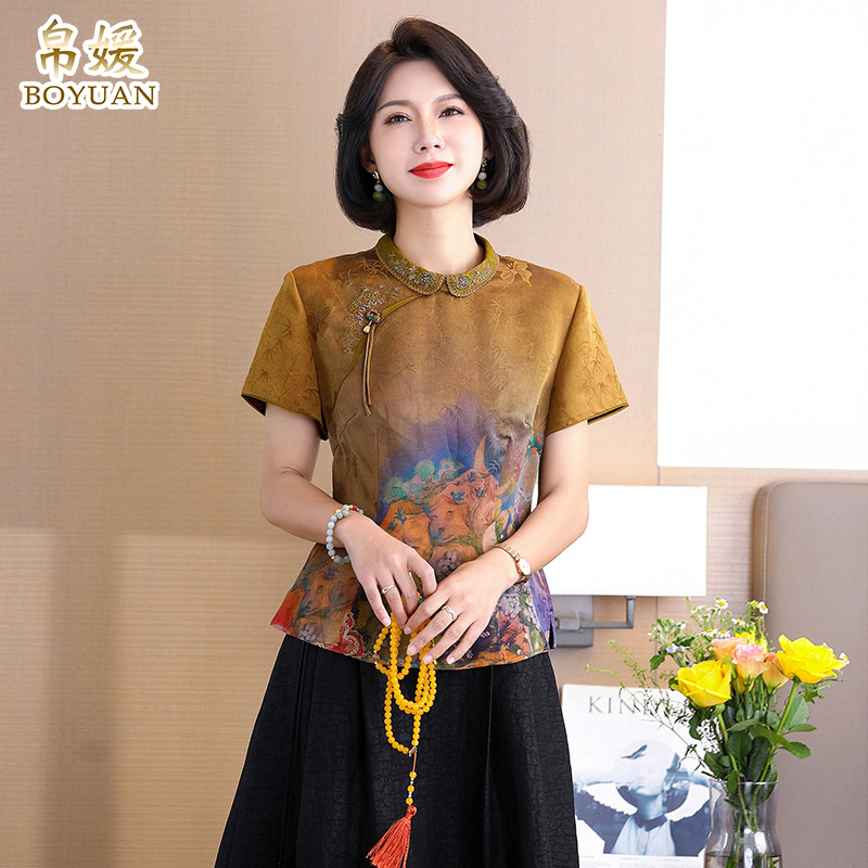 年轻妈妈新款香云纱上衣真丝衬衫