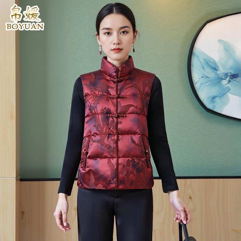 帛媛新中式风提花羽绒马甲女背心