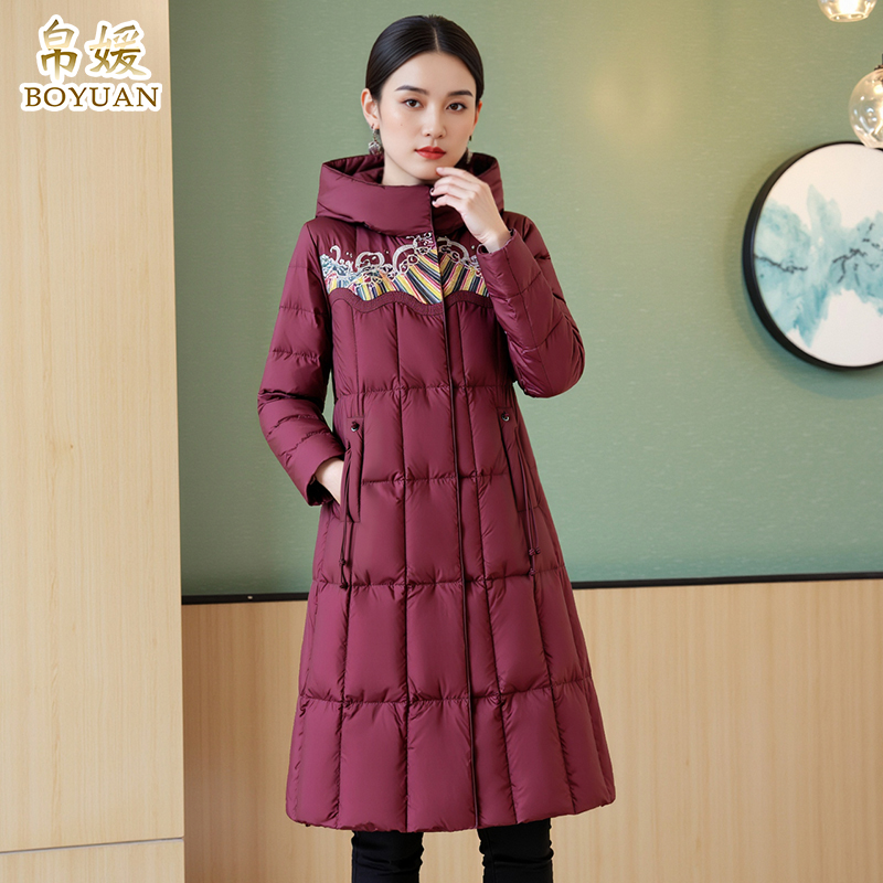 帛媛刺绣加厚鹅绒服女中长款外套
