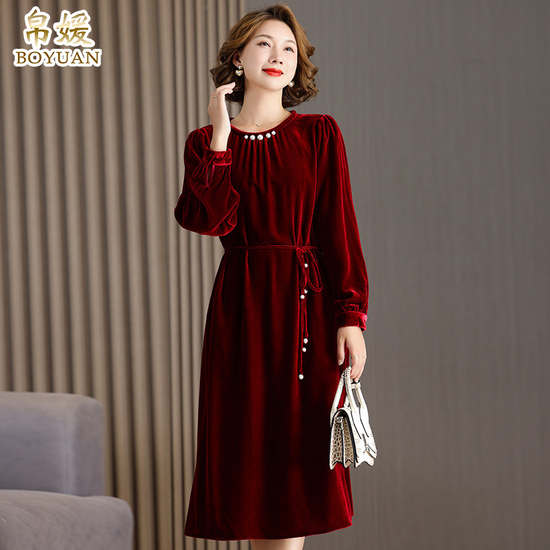 帛媛时尚年轻款真丝绒连衣裙新款