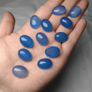 【蓝玛瑙戒面】天然蓝玉髓戒指蓝色戒面椭圆蛋面DIY戒指裸石