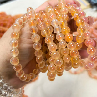 8-12mm天然糖心玛瑙手链糖心橘黄色糖心女士单圈个性橙黄冰糖手串