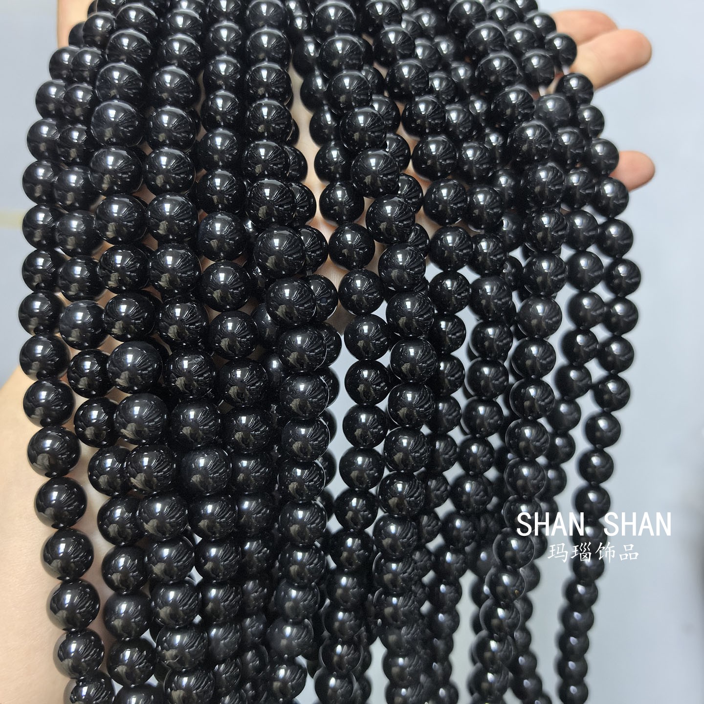 2-14mm圆珠黑玛瑙条珠散珠通孔半成品黑色玛串珠diy手工饰品材料