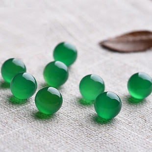 天然玛瑙材质单珠10颗装 绿玛瑙半孔通孔无孔绿玛瑙圆珠DIY散珠