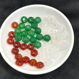 10mm红白绿 大孔4mm珠珠 圈圈高冰白玉髓吊坠配件材料 配绳diy