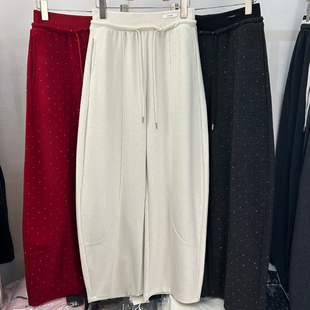 高级感烫钻羊绒毛呢休闲裤女春秋新款宽松百搭巨显瘦阔腿弯刀长裤