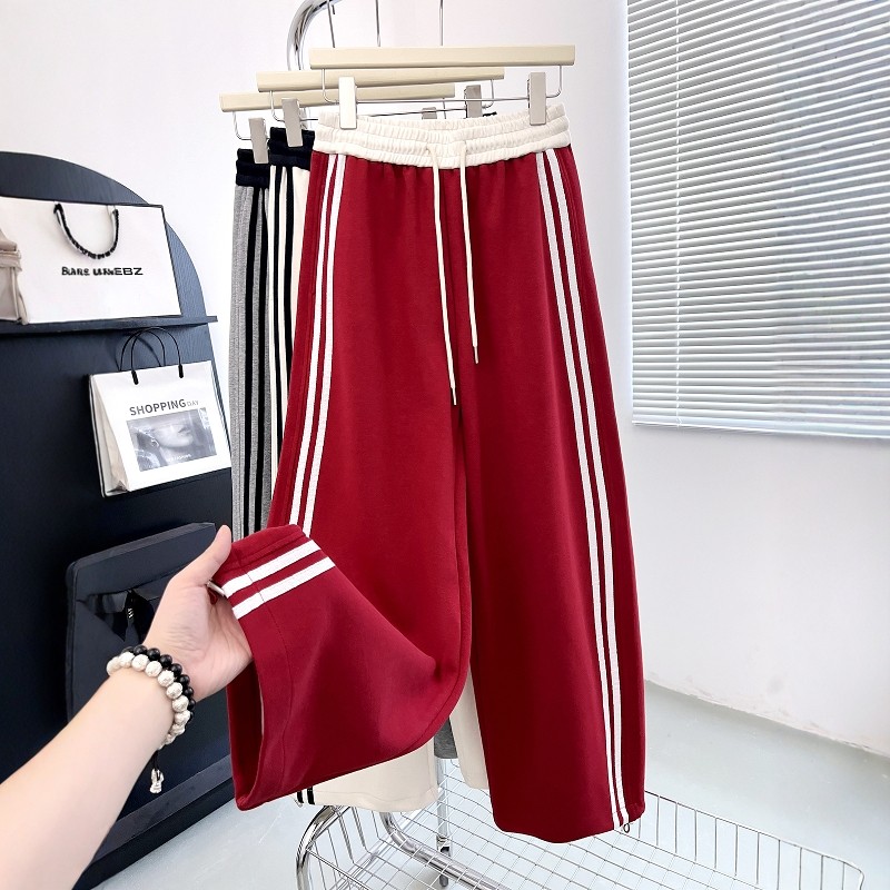 美式红色条杠抽绳休闲裤女2026春季新款校园风高腰百搭运动卫裤子,女装/女士精品,卫裤,淘宝优惠券,粉丝福利购,淘宝优惠卷