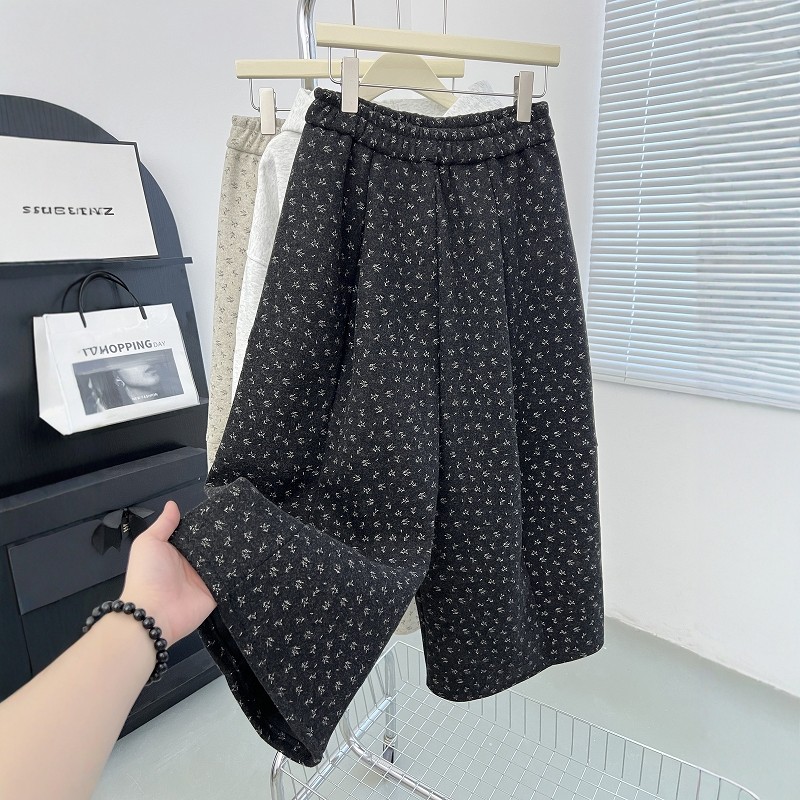 韩系复古碎花毛呢阔腿裤女秋冬加绒设计感宽松绝美靴裤八分休闲裤,女装/女士精品,休闲裤,淘宝优惠券,粉丝福利购,淘宝优惠卷