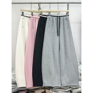 铆钉百搭运动束脚弯刀长裤 韩系设计感拼色腰头休闲卫裤 女春秋新款