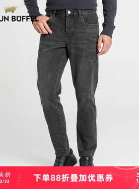 BRAUN BUFFEL/布兰施男士潮流时尚保暖微弹修身直筒牛仔裤男长裤