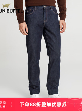 BRAUN BUFFEL/布兰施男士都市休闲微弹保暖直筒牛仔裤男裤子