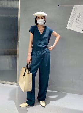 【白色裤女新款上市高腰黑色HYSO】棉麻无袖通勤直筒连体裤70053X