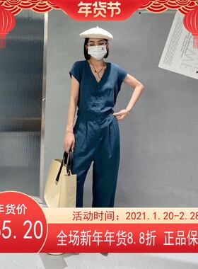 【白色裤女新款上市高腰黑色HYSO】棉麻无袖通勤直筒连体裤70053X