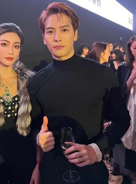 王嘉尔同款韩式半高领羊绒毛衣男式秋冬秋裤黑色内搭衬衫潮牌修身