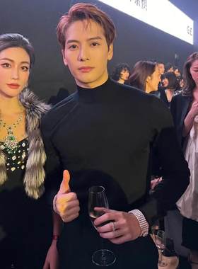 王嘉尔同款韩式半高领羊绒毛衣男式秋冬秋裤黑色内搭衬衫潮牌修身