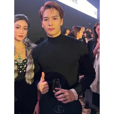 王嘉尔同款韩式半高领羊绒毛衣男式秋冬秋裤黑色内搭衬衫潮牌修身