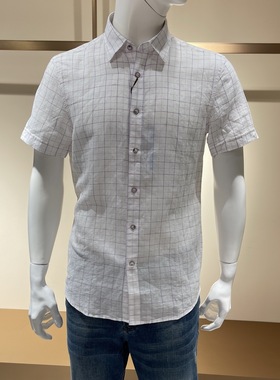 卡尔丹顿男装春夏款商务休闲亚麻短袖衬衫KBBS43101CBL1专柜1380