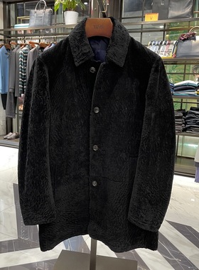 华斯度VASTO男装秋冬款翻领羊毛毛皮一体外套92C166021专柜22890