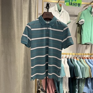 VASTO华斯度男装春夏新款条纹翻领短袖T恤11C051756吊牌1489