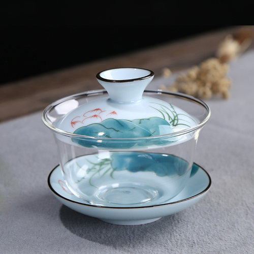 景德镇青花茶具盖碗手绘功夫