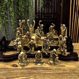 黄铜十八罗汉佛像降龙伏虎罗汉整套摆件中式 招财创意桌面工艺礼品