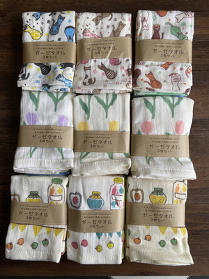 出日本3条装纯棉纱布方巾手帕